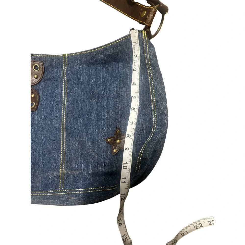 Vintage Y2K Denim Butterfly Studded Hobo Shoulder Bag Blue Brown Applique